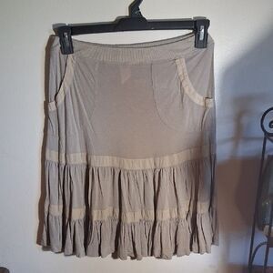 Free People A-Line Ruffle Tan/green Skirt XS
